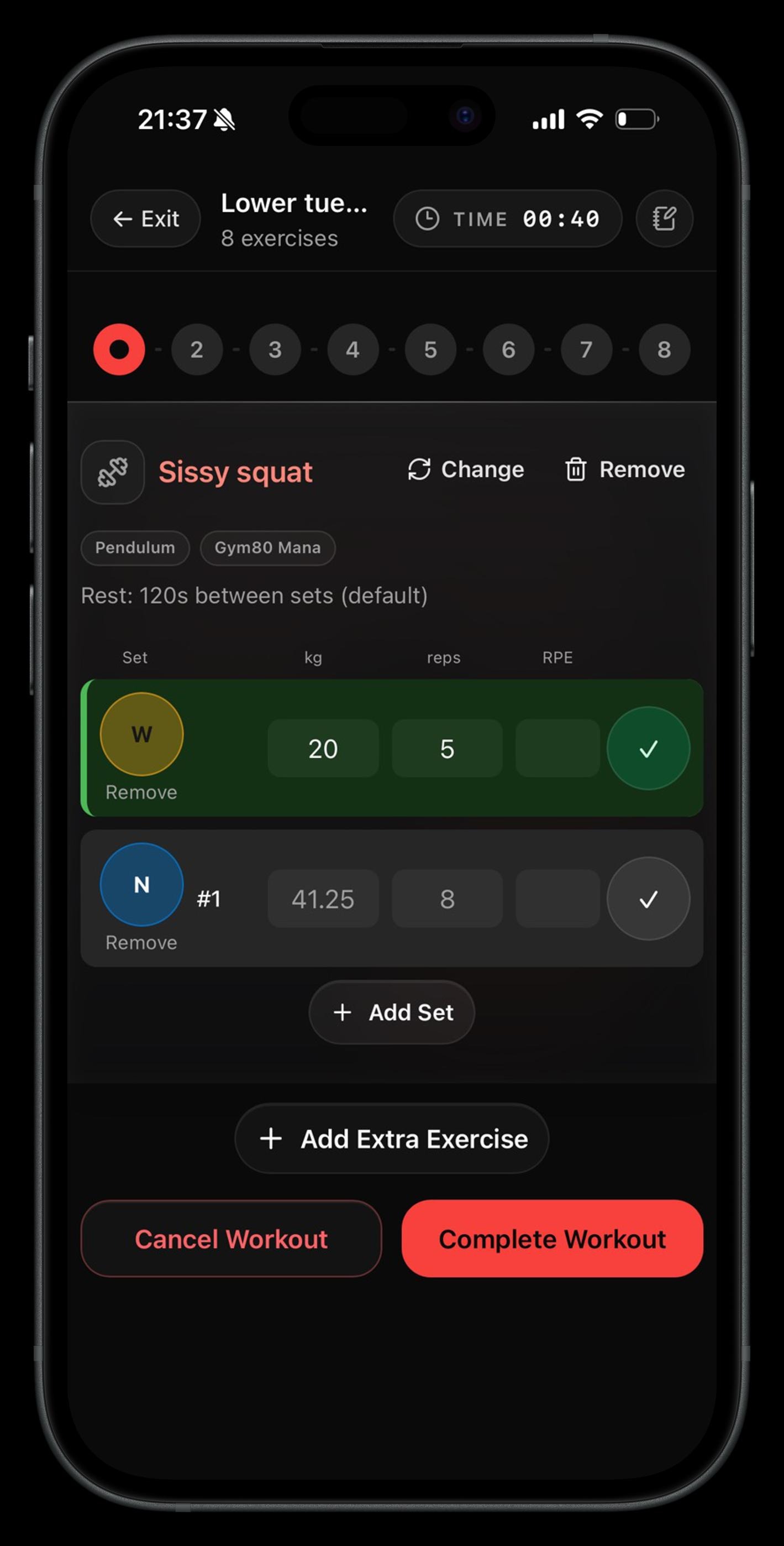 Live workout set logging in Ultrack